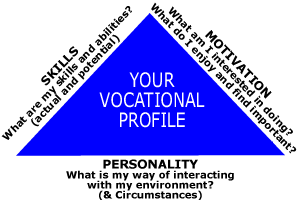 diagram showing vocational profile - triangle with skills, motivation and personality as the three sides